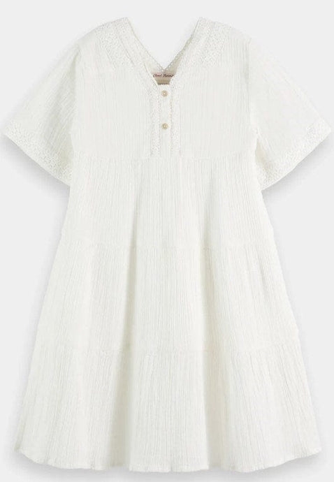 Scotch & Soda Girls Lace Detail Crinkle Cotton Midi