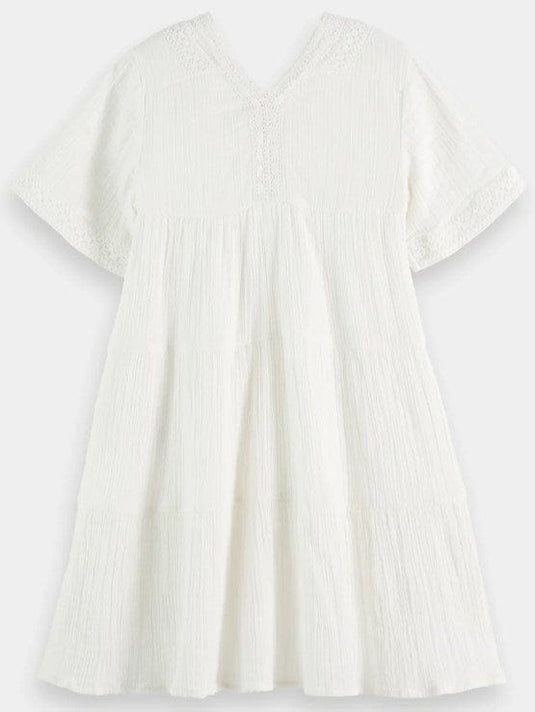 Scotch & Soda Girls Lace Detail Crinkle Cotton Midi