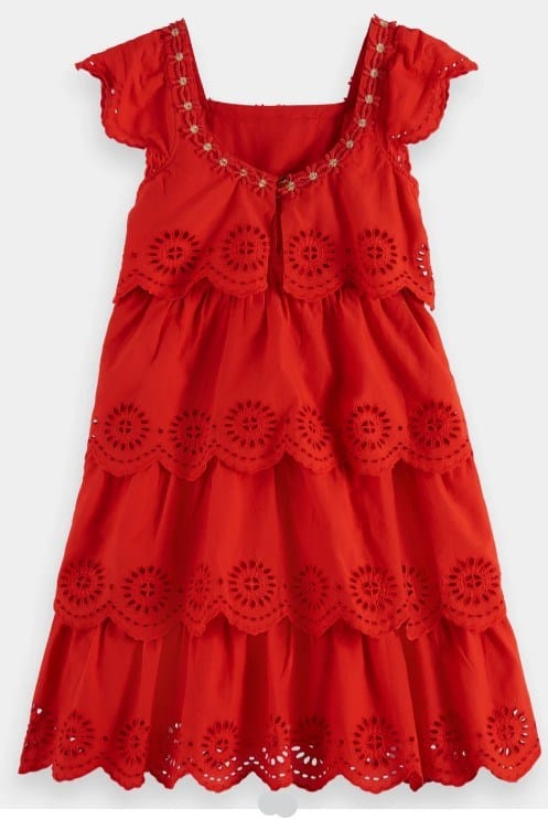 Load image into Gallery viewer, Scotch &amp; Soda Girls Layered Midi Broderie Anglaise Dress
