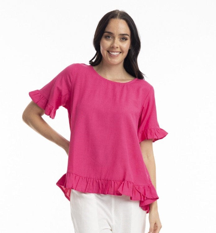 Load image into Gallery viewer, Orientique Womens Essentials Linen Blend Frill Top
