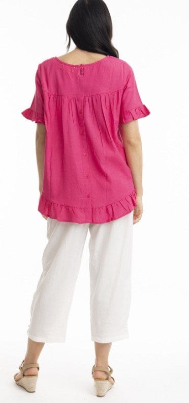 Load image into Gallery viewer, Orientique Womens Essentials Linen Blend Frill Top
