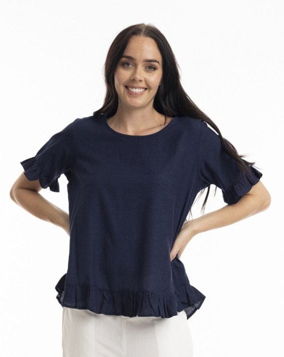 Load image into Gallery viewer, Orientique Womens Essentials Linen Blend Frill Top
