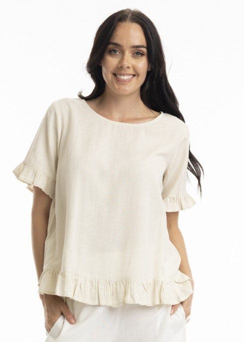 Load image into Gallery viewer, Orientique Womens Essentials Linen Blend Frill Top
