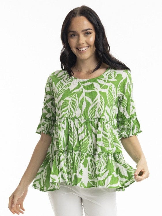 Load image into Gallery viewer, Orientique Womens Hayman Green Frill Sleeve Top Hayman Green Frill Sleeve Top
