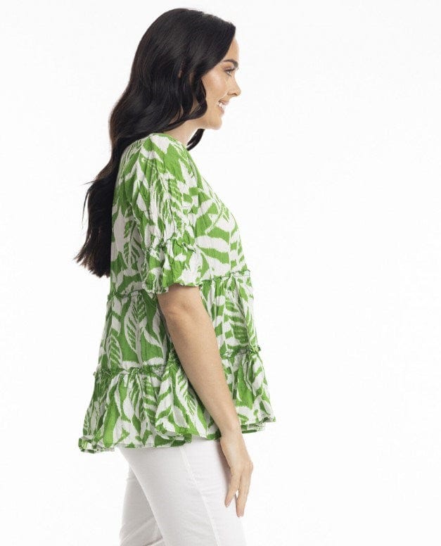 Load image into Gallery viewer, Orientique Womens Hayman Green Frill Sleeve Top Hayman Green Frill Sleeve Top
