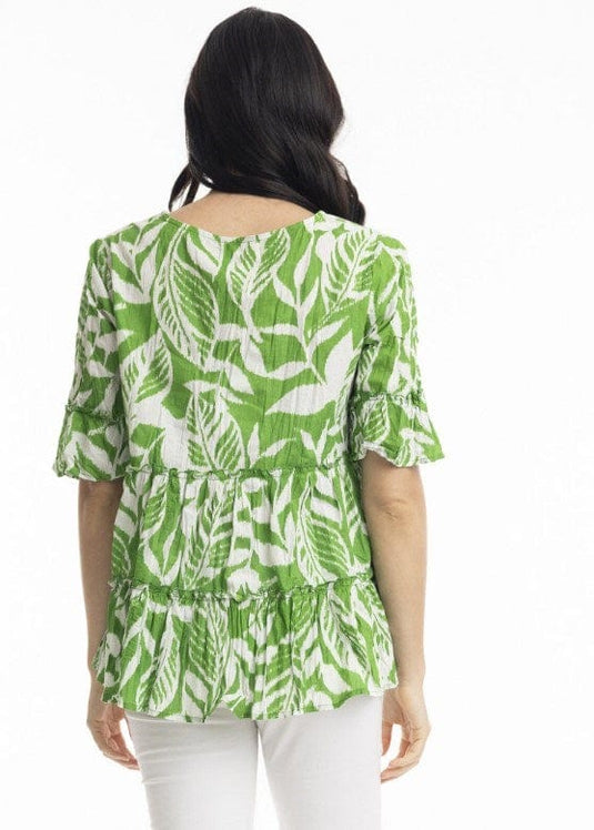 Orientique Womens Hayman Green Frill Sleeve Top Hayman Green Frill Sleeve Top