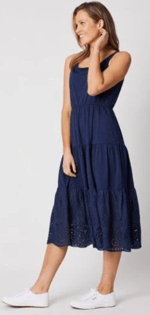 Load image into Gallery viewer, Gordon Smith Womens Broderie Layer Dress - Elastic Waist
