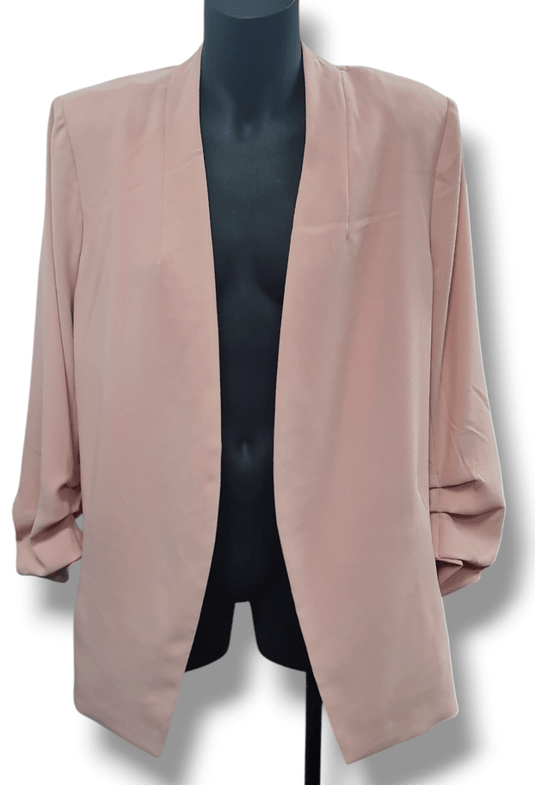 Jump Womens Solid Ruched Sleeve Open Front Blazer