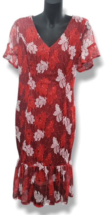 Load image into Gallery viewer, Pink ruby Womens Summer Short Sleeve Floral Red Dress
