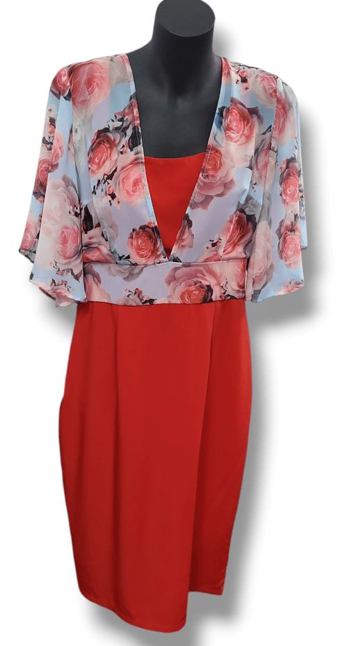 Load image into Gallery viewer, Pink Ruby Womens In Bloom Contrast Floral Red/Blue Dress
