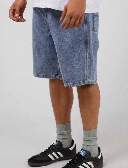 Silent Theory Mens Rider Denim Short Bleach Blue