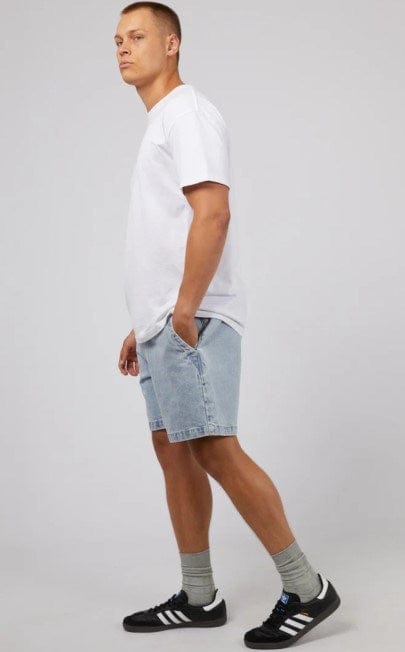 Load image into Gallery viewer, Silent Theory Mens Rider Denim Short Bleach Blue
