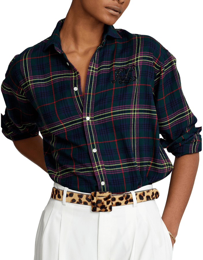 Load image into Gallery viewer, Ralph Lauren Womens Polo BEADED-Logo Plaid Twill Shirt
