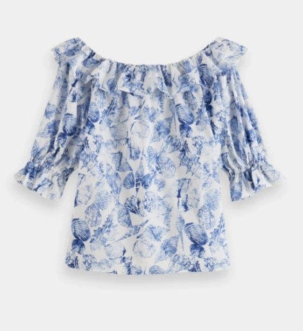 Scotch & Soda Womens Off Shoulder Top With Ruffles