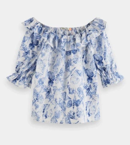 Scotch & Soda Womens Off Shoulder Top With Ruffles