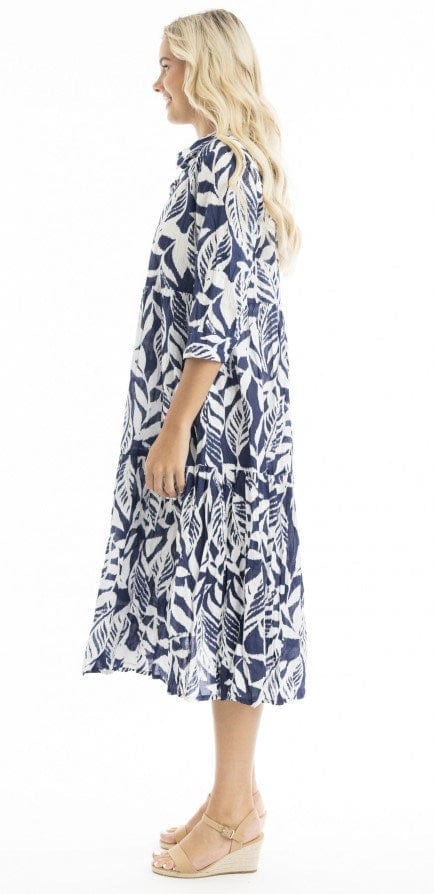 Load image into Gallery viewer, Orientique Hayman Navy Collared Midi Dress
