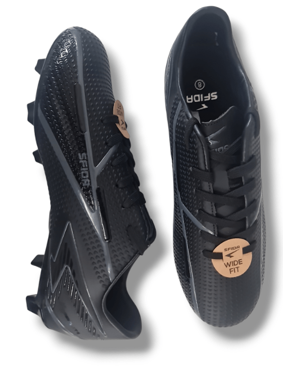 Load image into Gallery viewer, Sfida Junior Kids Strike Senior Wide Fit Football Running Black Shoes
