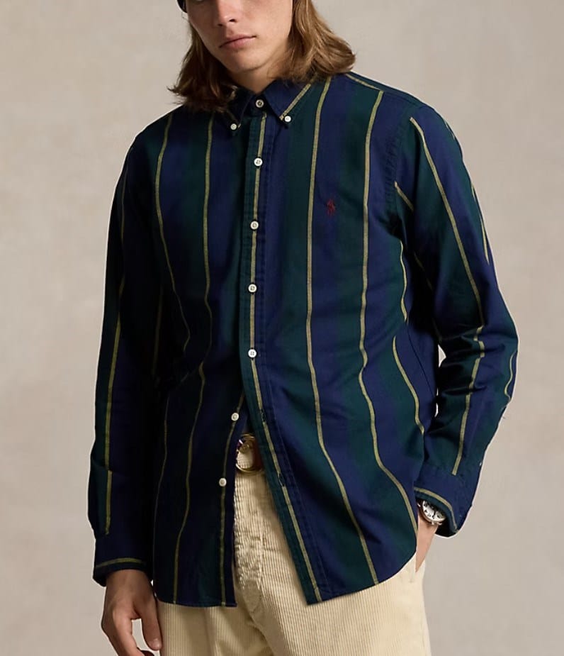 Load image into Gallery viewer, Ralph Lauren Mens Classic Fit Striped Oxford Shirt - Navy/Green
