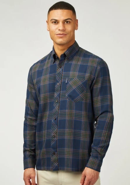 Ben Sherman Mens Grid Check Shirt - Dark Navy