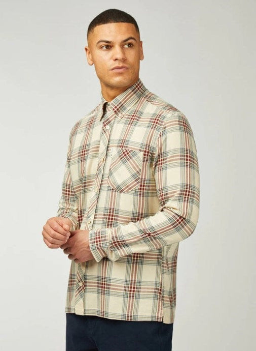 Ben Sherman Mens Grid Check Shirt - Fog