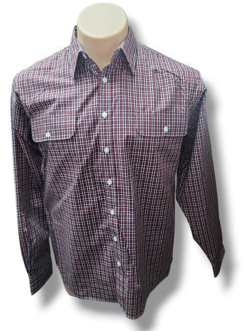 Bisley Mens Long Sleeve Check Shirt - Burgundy