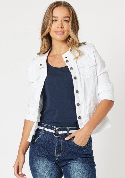 Load image into Gallery viewer, Threadz Womens Military Style Denim Jacket
