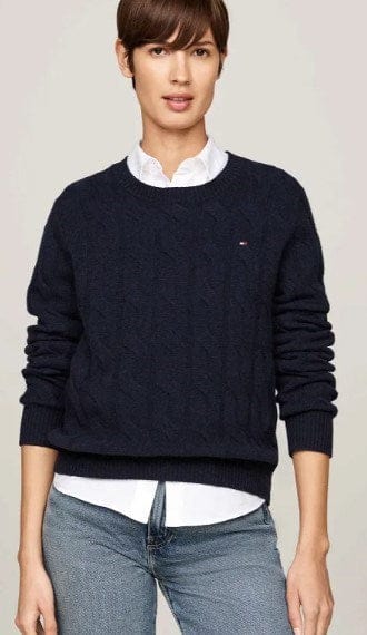 Load image into Gallery viewer, Tommy Hilfiger Womens Soft Wool Cable Crew Neck Sweater
