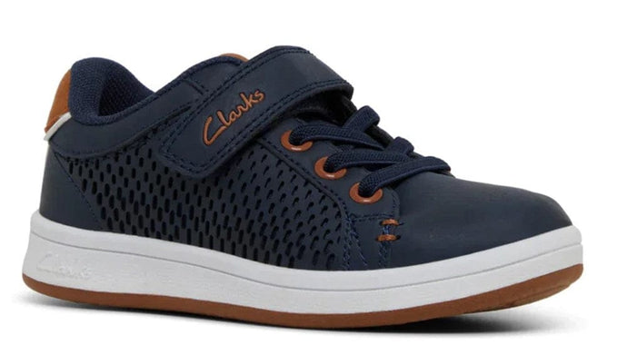 Clarcks Kids Dane Junior Navy Tan Shoes