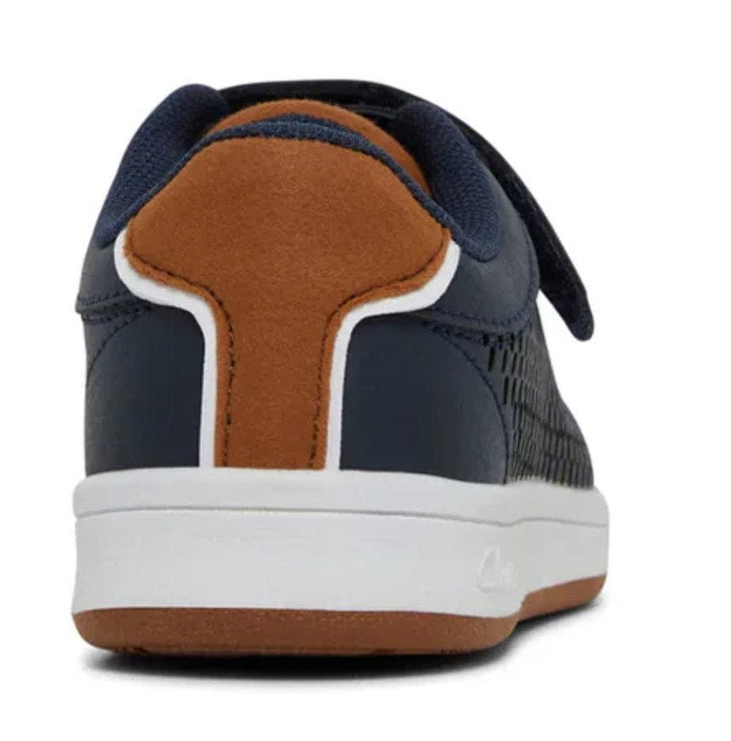 Load image into Gallery viewer, Clarcks Kids Dane Junior Navy Tan Shoes
