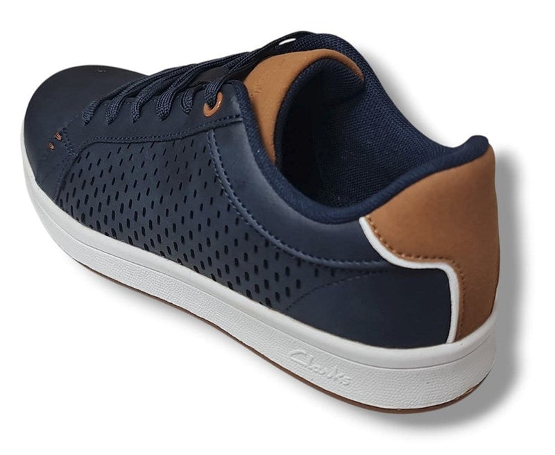 Load image into Gallery viewer, Clarks Kids Dane Senior Sneakers in Navy Tan Shoes
