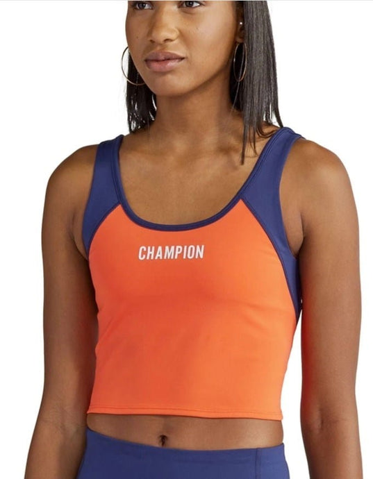 Champion Womens Poppy Orange Navy U-Back Sport Crop Top Sports Bra