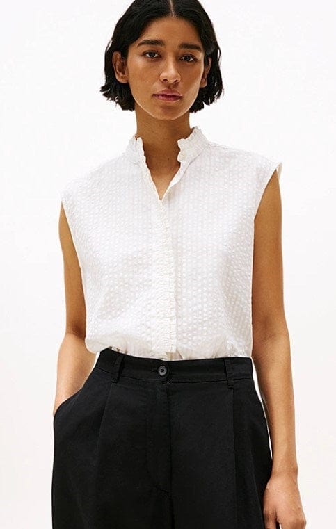 Load image into Gallery viewer, Tommy Hilfiger Womens Seersucker Ruffle Sleeveless Shirt
