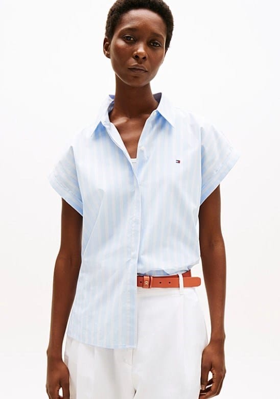 Load image into Gallery viewer, Tommy Hilfiger Womens Relaxed Fit Short Sleeve Poplin Shirt