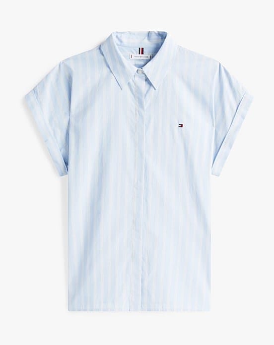 Load image into Gallery viewer, Tommy Hilfiger Womens Relaxed Fit Short Sleeve Poplin Shirt
