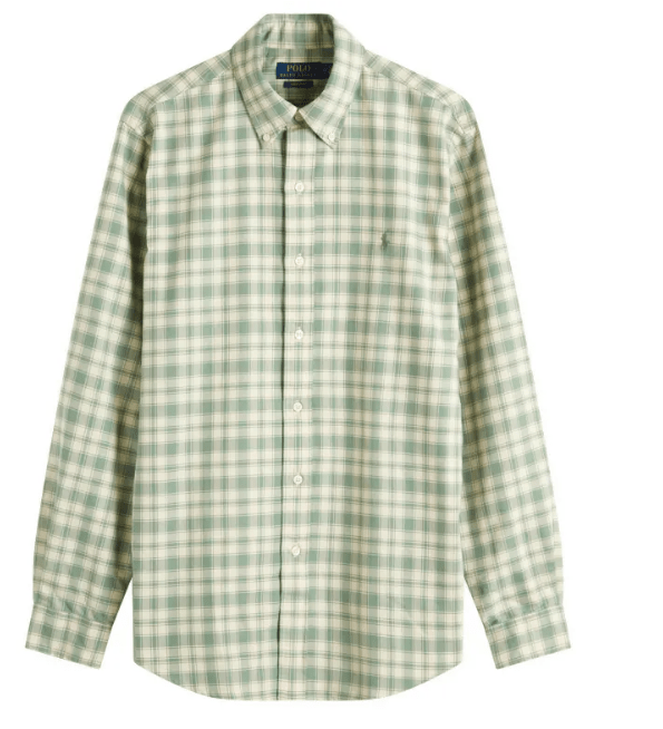 Polo Ralph Lauren Mens Custom Fit 100% Cotton Long Sleeve Woven Shirt - Green Cream