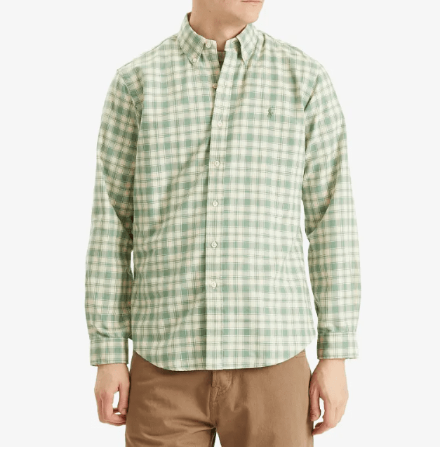 Load image into Gallery viewer, Polo Ralph Lauren Mens Custom Fit 100% Cotton Long Sleeve Woven Shirt - Green Cream
