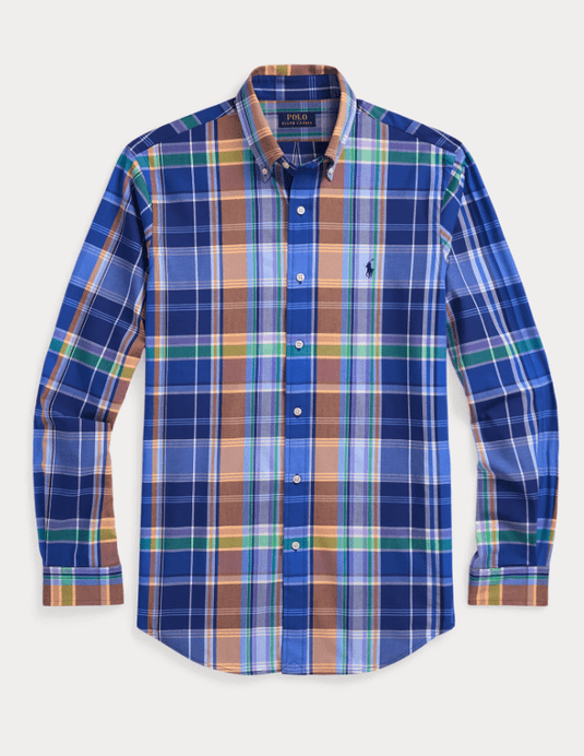 Polo Ralph Lauren Mens Custom Fit Woven Long Sleeve Shirt - Blue/Orange