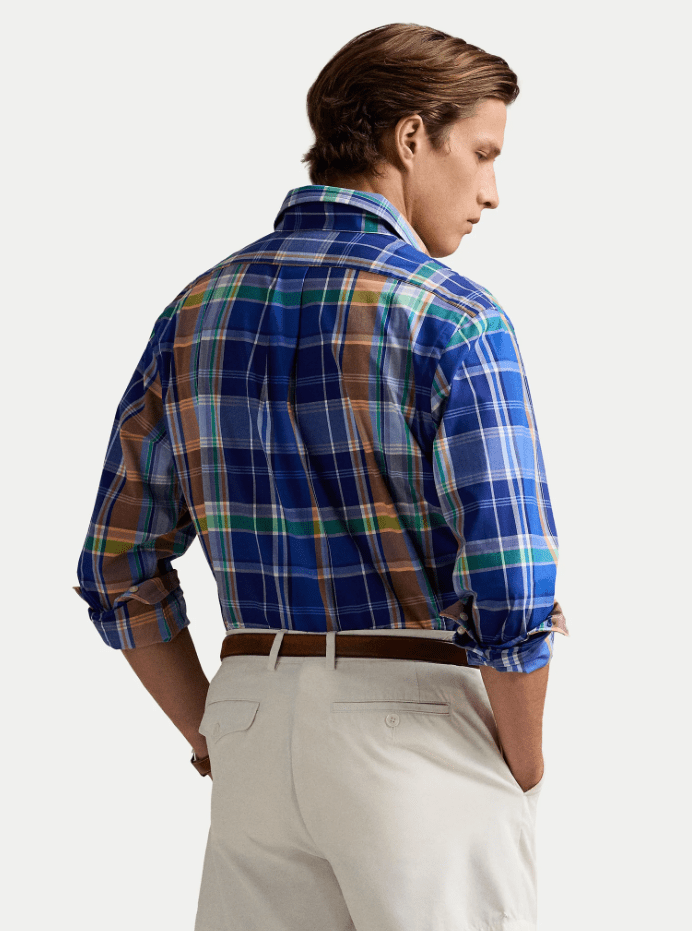 Load image into Gallery viewer, Polo Ralph Lauren Mens Custom Fit Woven Long Sleeve Shirt - Blue/Orange
