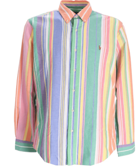 Polo Ralph Lauren Mens 100% Cotton Custom Fit Woven Long Sleeve Shirt - Green/Blue