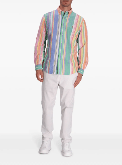 Load image into Gallery viewer, Polo Ralph Lauren Mens 100% Cotton Custom Fit Woven Long Sleeve Shirt - Green/Blue
