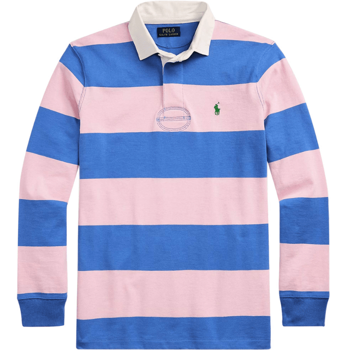 Polo Ralph Lauren Mens Classic Fit 100% Cotton Long Sleeve Knit Rugby - Pink