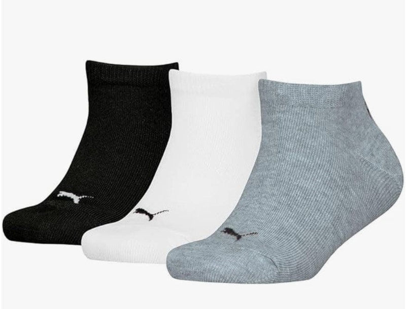 Load image into Gallery viewer, Puma Kids Plain Sneaker 3 Pack Socks - Grey/White/Black
