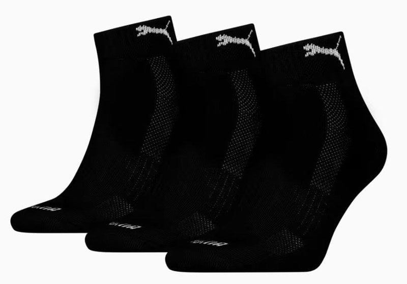 Load image into Gallery viewer, Puma Unisex Cushioned Quarter 3 Pack Black Socks
