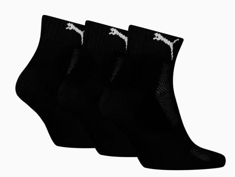 Load image into Gallery viewer, Puma Unisex Cushioned Quarter 3 Pack Black Socks
