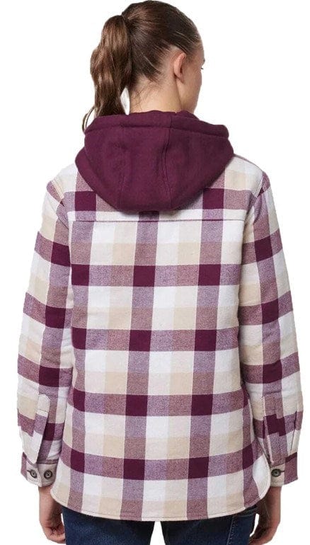Hard Yakka Womens Heritage Quilted Flannel Hooded Shacket - Potent Purple Jacket