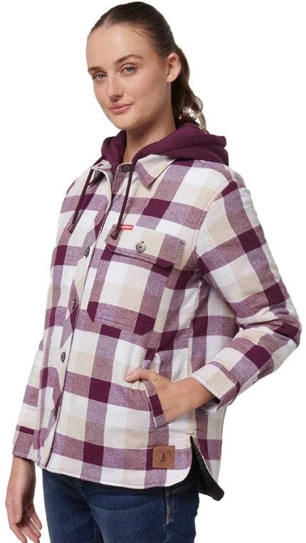 Hard Yakka Womens Heritage Quilted Flannel Hooded Shacket - Potent Purple Jacket
