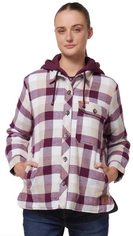 Hard Yakka Womens Heritage Quilted Flannel Hooded Shacket - Potent Purple Jacket