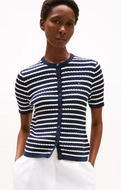 Tommy Hilfiger Womens Cable Knit Short Sleeve Cardigan