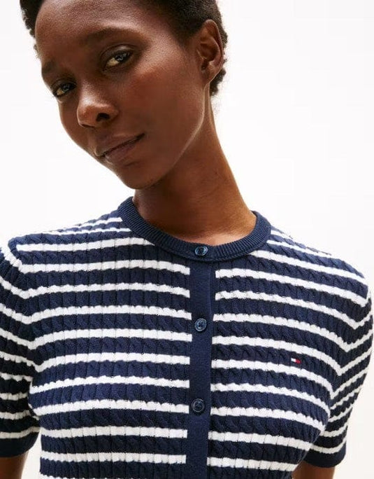 Tommy Hilfiger Womens Cable Knit Short Sleeve Cardigan