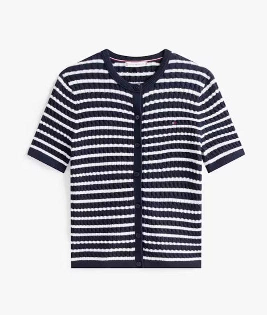 Tommy Hilfiger Womens Cable Knit Short Sleeve Cardigan